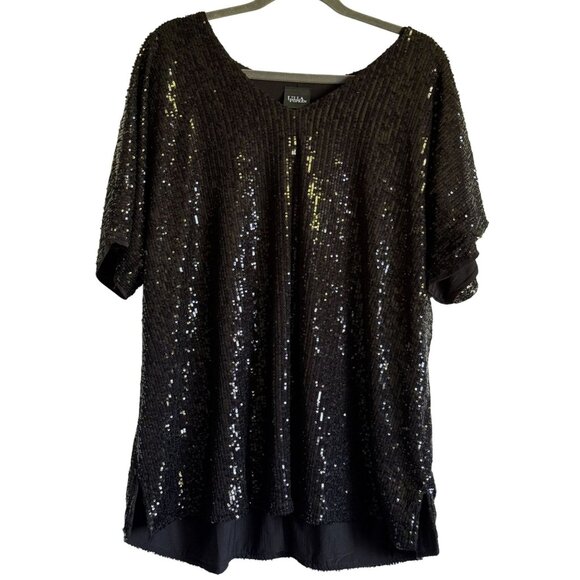 Ulla Popken Black Sequin Top Women Size 20/22 Party New Years Eve  Plus Size - Picture 1 of 5